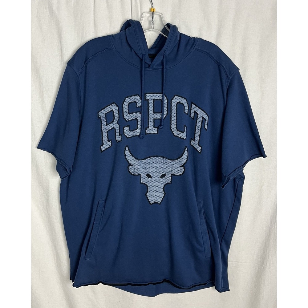 Under Armour Rock Sweater XXL Blue Short Sleeves RSPCT Bull Hoodie Cotton Blend